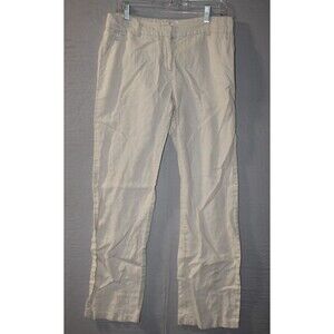 H&M 100 % Linen Wide Leg Beige Khaki Pants Size 8 Casual Wear Missing Button